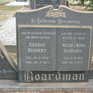 BOARDMAN George Herbert 1906-1970 &amp; Wilhelmina Hendrina 1913-1977