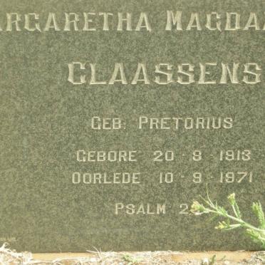 CLAASSENS Margaretha Magdalena nee PRETORIUS 1913-1971