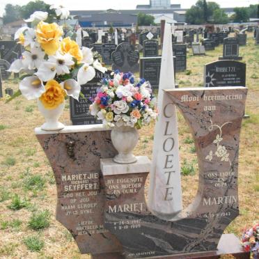 CLOETE Martin 1943- &amp; Mariet SEYFFERT 1947-1999