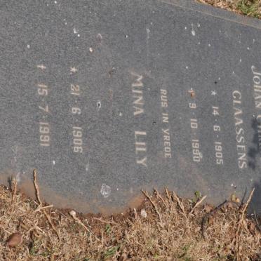 CLAASSENS Johan Christiaan 1905-1990 &amp; Mina Lily 1906-1991
