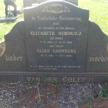 COLFF Elias Louwrens, van der 1895-1968 &amp; Elizabeth Hendrika LE ROUX 1897-1964