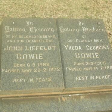 COWIE John Liefeldt 1898-1972 &amp; Vreda Georgina 1906-1986