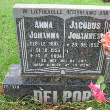DELPORT Jacobus Johannes 1952- &amp; Anna Johanna LE ROUX 1955-2004