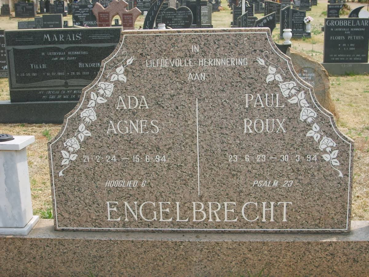 ENGELBRECHT Paul Roux 1923-1994 &amp; Ada Agnes 1924-1994