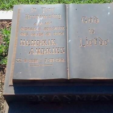 ERASMUS Hendrik Andries 1881-1961