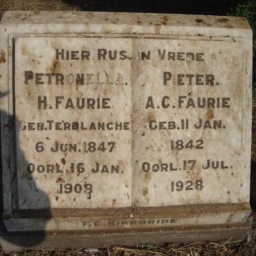 FAURIE Pieter A.C. 1842-1928 &amp; Petronella H. TERBLANCHE 1847-1908
