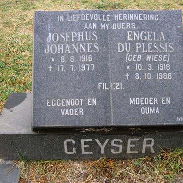 GEYSER Josephus Johannes 1916-1977 &amp; Engela du Plessis WIESE 1918-1988