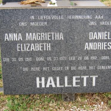 HALLETT Daniël Andries 1912-1977 &amp; Anna Magrietha Elizabeth 1918-1977