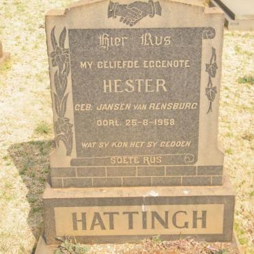 HATTINGH Hester nee JANSEN VAN RENSBURG -1958