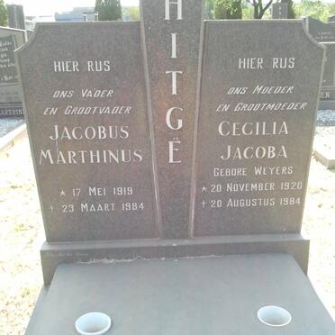 HITGË Jacobus Marthinus 1919-1984 &amp; Cecilia Jacoba WEYERS 1920-1984