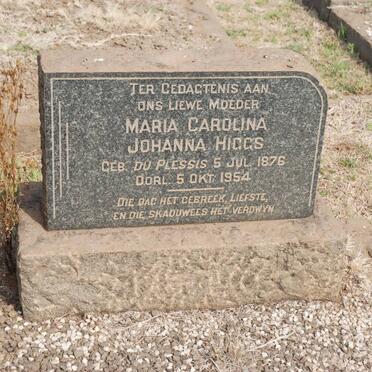 HIGGS Maria Carolina Johanna nee DU PLESSIS 1876-1954