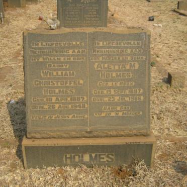 HOLMES William Christoffel 1887-1948 &amp; Aletta M. Le ROUX 1897-1966