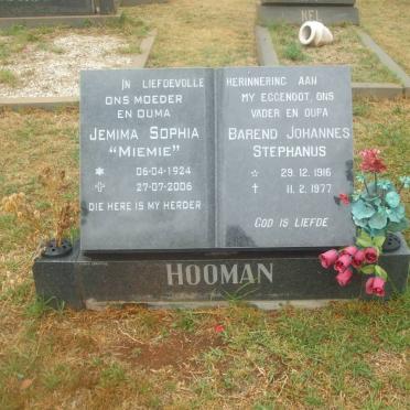 HOOMAN Barend Johannes Stephanus 1916-1977 &amp; Jemina Sophia 1924-2006