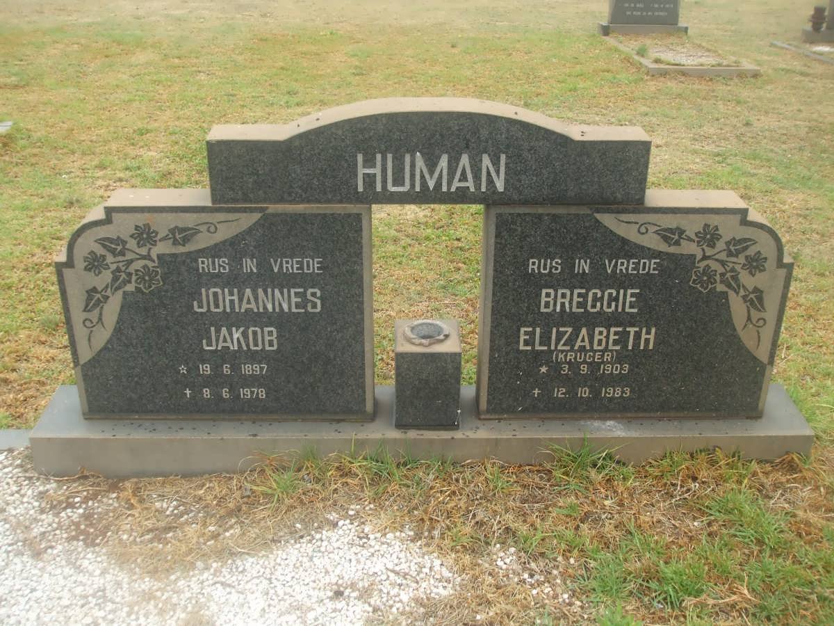 HUMAN Johannes Jakob 1897-1978 &amp; Breggie Elizabeth KRUGER 1903-1983