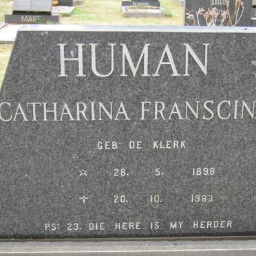 HUMAN Catharina Franscina nee DE KLERK 1898-1983