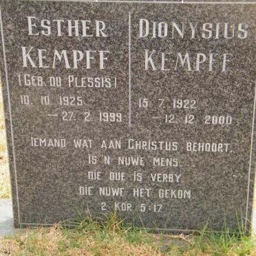 KEMPFF Dionysius 1922-2000 &amp; Esther DU PLESSIS 1925-1999