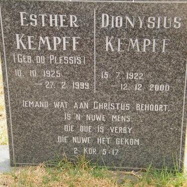 KEMPFF Dionysius 1922-2000 &amp; Esther DU PLESSIS 1925-1999