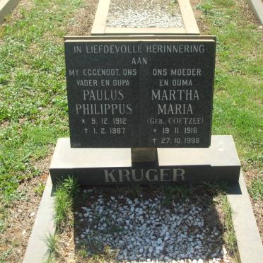 KRUGER Paulus Philippus 1912-1987 &amp; Martha Maria COETZEE 1916-1998