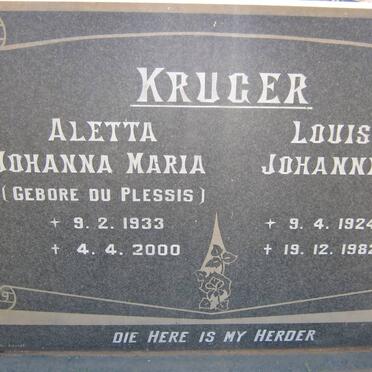 KRUGER Louis Johannes 1924-1982 &amp; Aletta Johanna Maria DU PLESSIS 1933-2000