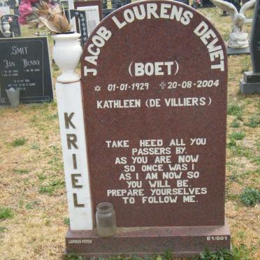 KRIEL Jacob Lourens De wet 1929-2004 &amp; Kathleen DE VILLIERS