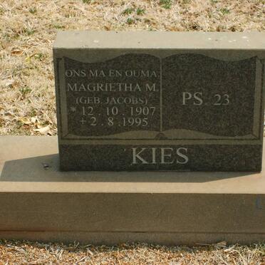 KIES Magrietha M. nee JACOBS 1907-1995