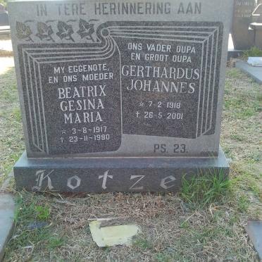 KOTZE Beatrix Gesina Maria 1917-1990 &amp; Gerthardus Johannes 1918-2001