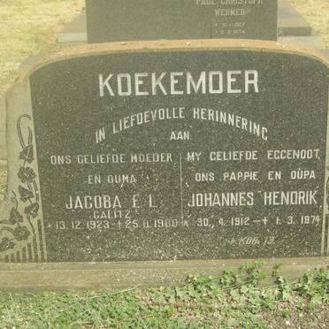 KOEKEMOER Johannes Hendrik 1912-1974 &amp; Jacoba E.L. CALITZ 1923-1980