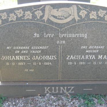 KUNZ Johannes Jacobus 1897-1964 &amp; Zacharya Maria 1901-1989