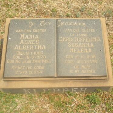 KLOPPER Maria Agnes Albertha 1886-1970 :: KLOPPER Christoffelina Susanna Helena 1899-1976