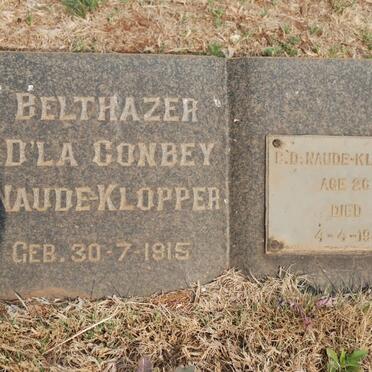 KLOPPER Belthazer D'la Conbey, Naude 1915-1942