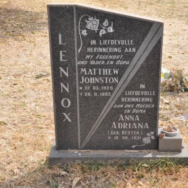 LENNOX Matthew Johnston 1925-1995 &amp; Anna Adriana BESTER 1931-
