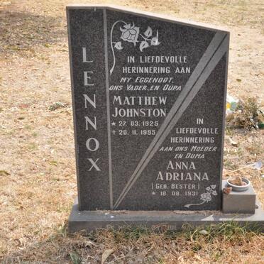 LENNOX Matthew Johnston 1925-1995 &amp; Anna Adriana BESTER 1931-