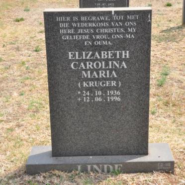 LINDE Elizabeth Carolina Maria nee KRUGER 1936-1996