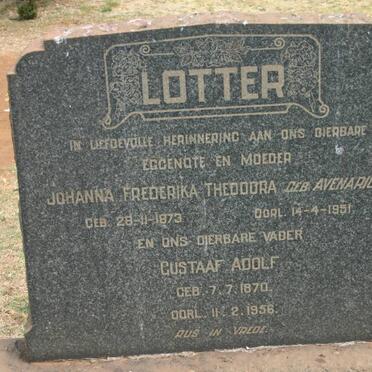 LOTTER Gustaaf Adolf 1870-1958 &amp; Johanna Frederika Theodora AVENARIUS 1873-1951