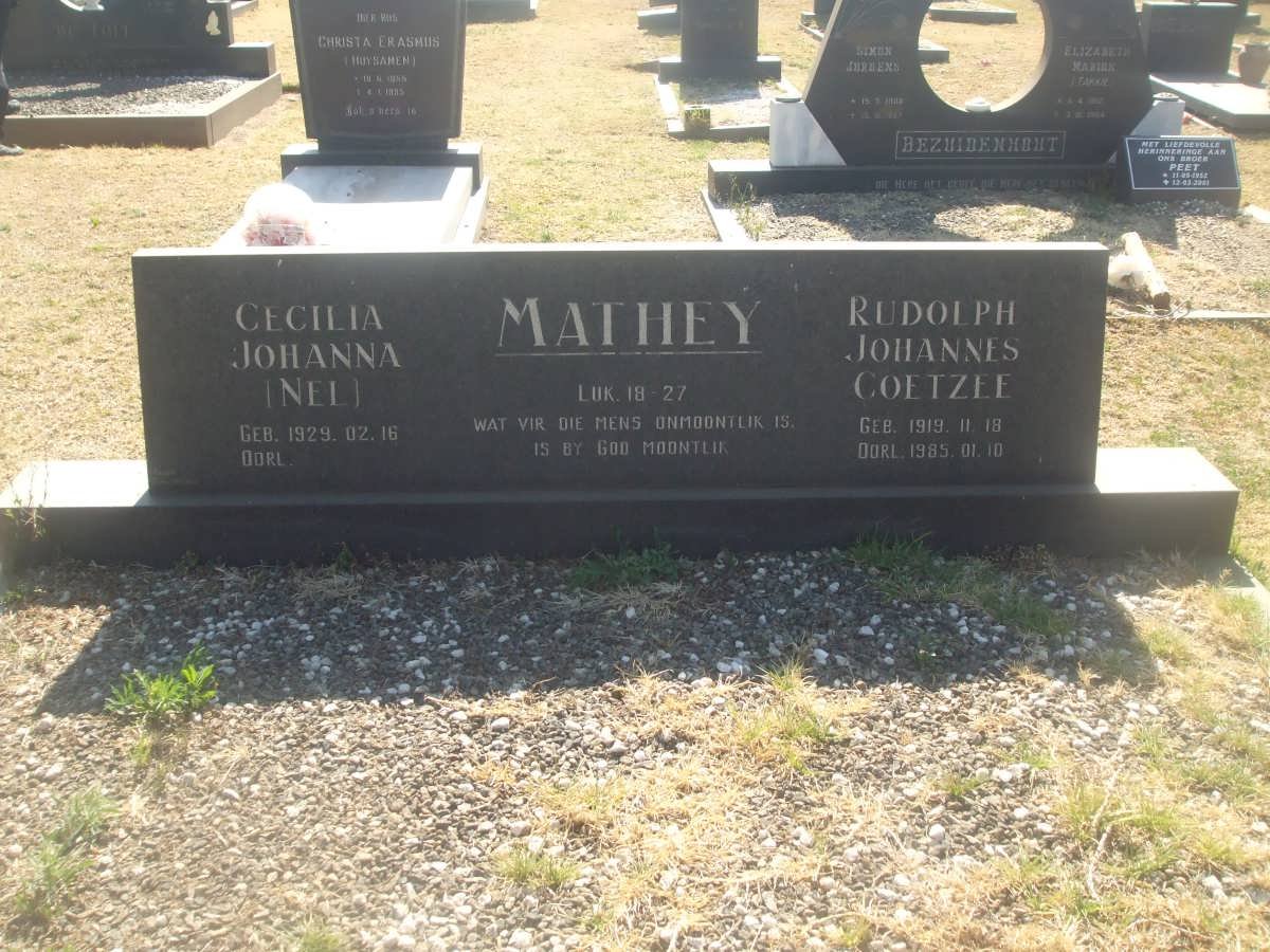 MATHEY Rudolph Johannes Coetzee 1919-1985 &amp; Cecilia Johanna NEL 1929-