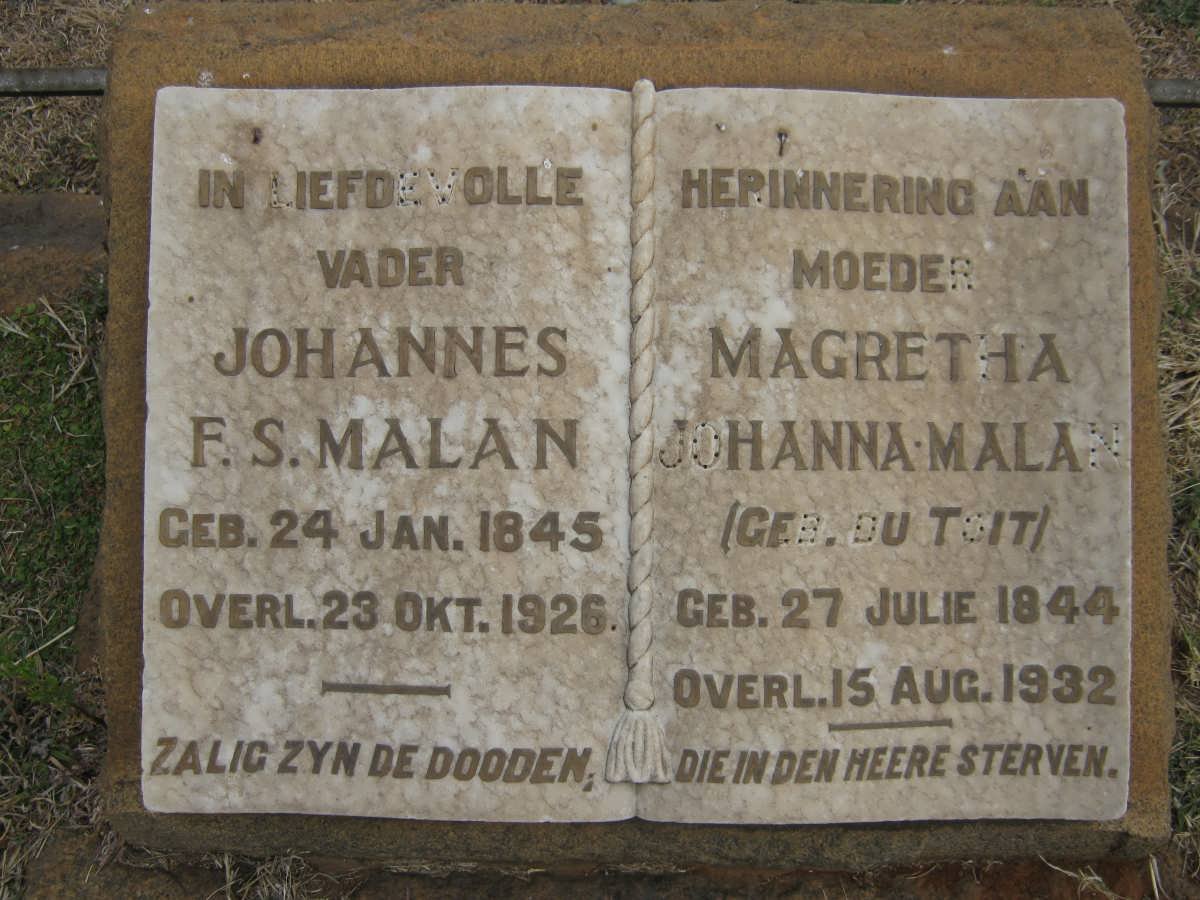 MALAN Johannes F.S. 1845-1926 &amp; Margretha Johanna DU TOIT 1844-1932