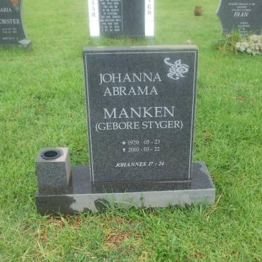 MANKEN Johanna Abrama nee STYGER 1920-2003