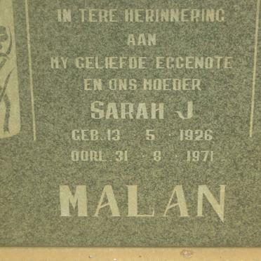 MALAN Sarah J. 1926-1971