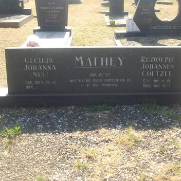 MATHEY Rudolph Johannes Coetzee 1919-1985 &amp; Cecilia Johanna NEL 1929-