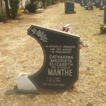 MANTHE Catharina Magrieta Elizabeth nee STORBECK 1926-1994