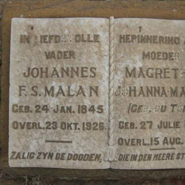 MALAN Johannes F.S. 1845-1926 &amp; Margretha Johanna DU TOIT 1844-1932