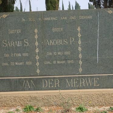 MERWE Jacobus P., van der 1902-1945 &amp; Sarah S. 1900-1958 