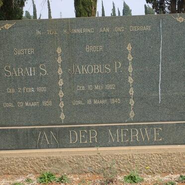 MERWE Jacobus P., van der 1902-1945 &amp; Sarah S. 1900-1958 