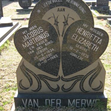 MERWE Jacobus Marthinus, van der 1934-1985 &amp; Henrietta Elizabeth 1935-
