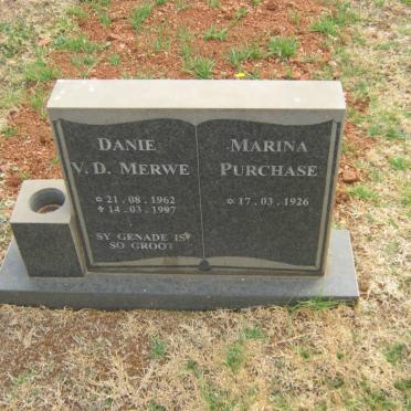 MERWE Danie, v.d. 1962-1997 &amp; Marina PURCHASE 1926-