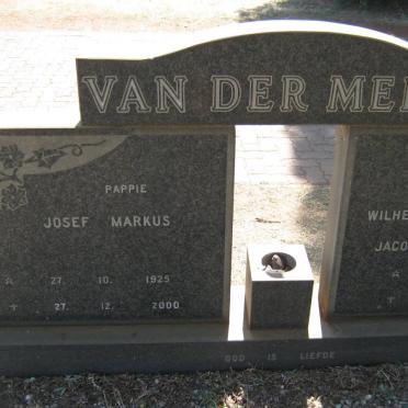 MERWE Josef Markus, van der 1925-2000 &amp; Wilhelmina Catharina Jacoba VAN ZYL 1927-1982