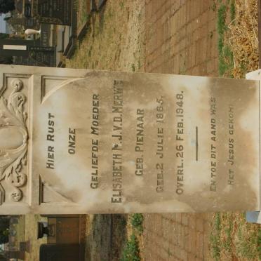 MERWE Elizabeth M. J., v.d. nee PIENAAR 1865-1948