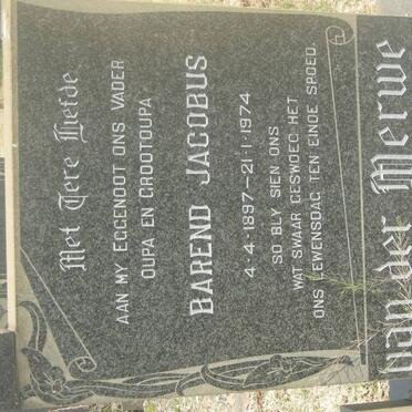 MERWE Barend Jacobus, van der 1897-1974 &amp; Johanna COETZEE 1910-1980