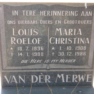 MERWE Louis Roelof, van der 1896-1988 &amp; Maria Christina 1908-1986