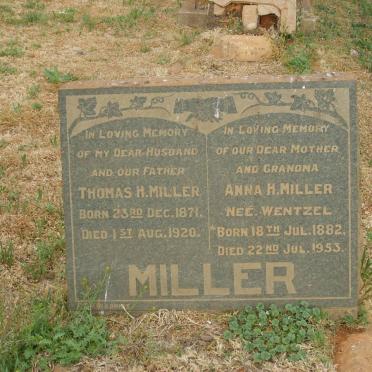 MILLER Thomas H. 1871-1920 &amp; Anna H. WENTZEL 1882-1953